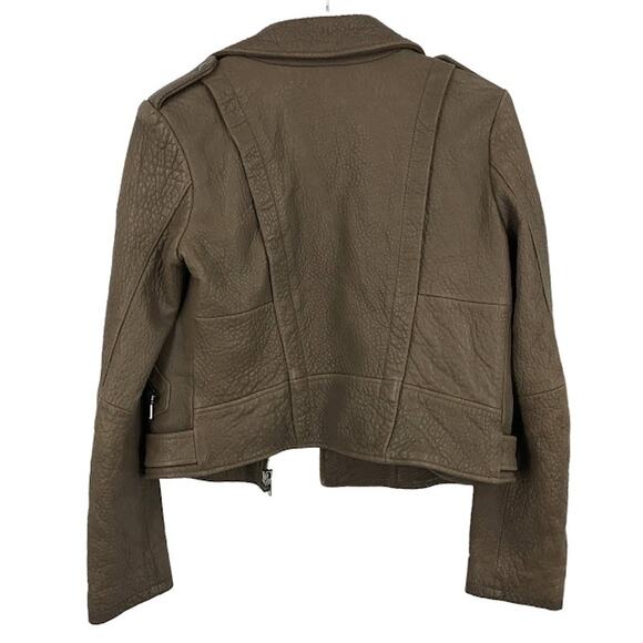 Rebecca Minkoff Wolf Moto Biker Jacket M Asymmetrical Zip Pebbled Leather Stone - Picture 2 of 12